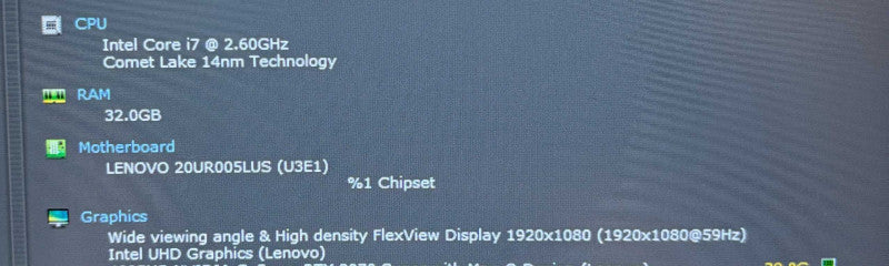 Lenovo ThinkPad T15g Gen 1 i7-10750H@2.6 RTX 2070 8GB GPU 32GB RAM 256GB SSD  Lap200