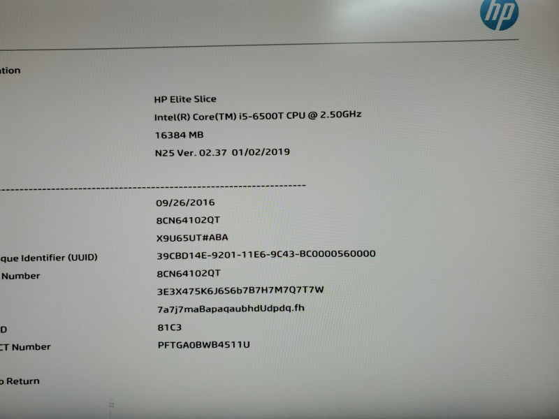 HP Elite Slice I5-6500T 2.5GHZ 16GB RAM NO HDD + CD Lector Mounted