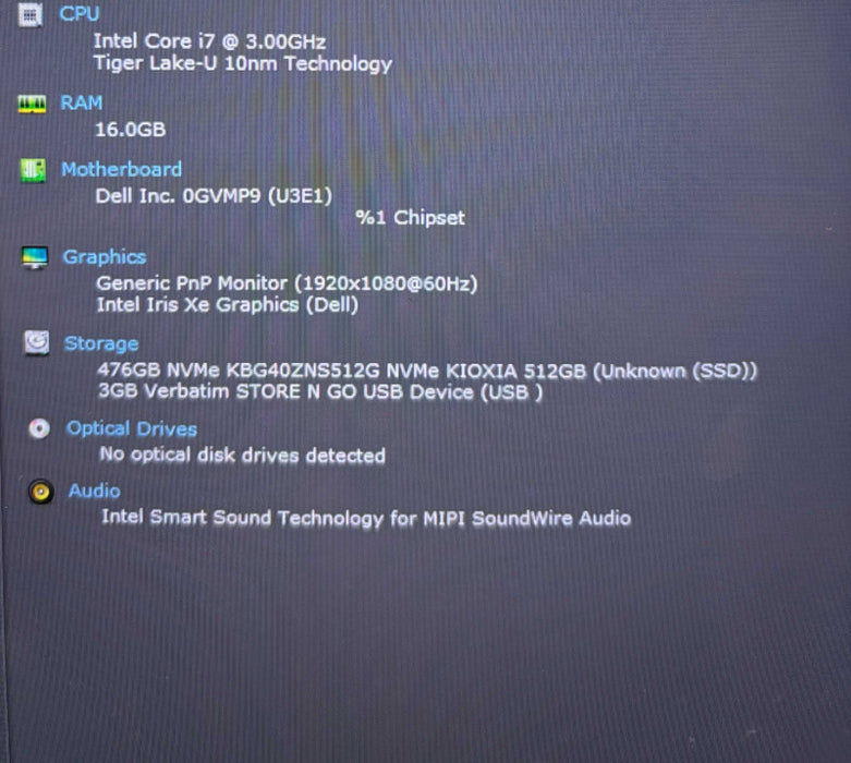 Dell Latitude 9520 TOUCH i7-1185G7@3GHz 16GB RAM 512GB SSD No Power Adapter  Q Lap200