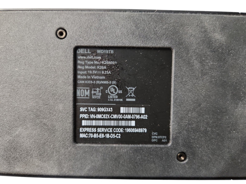 DELL WD19TB USB-C Thunderbolt docking Station