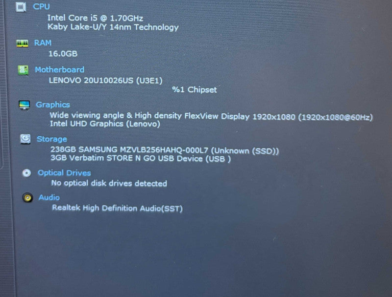 Lenovo ThinkPad L14 Intel Core i5-10310U@1.7GHz 16GB RAM 256GB SSD  Lap200