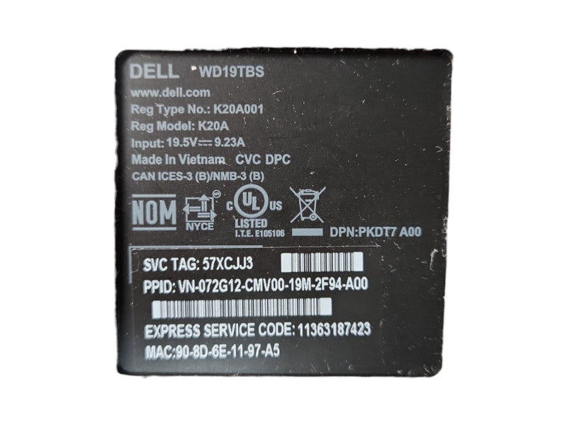 Dell WD19TBS Thunderbolt K20A USB-C Docking Station