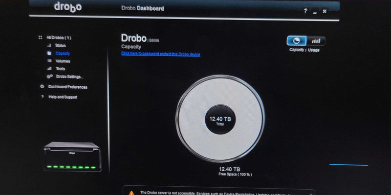 DROBO DATA ROBOTICS B800I ARRAY STORAGE ENCLOSURE 8x 2TB HDDs, READ _