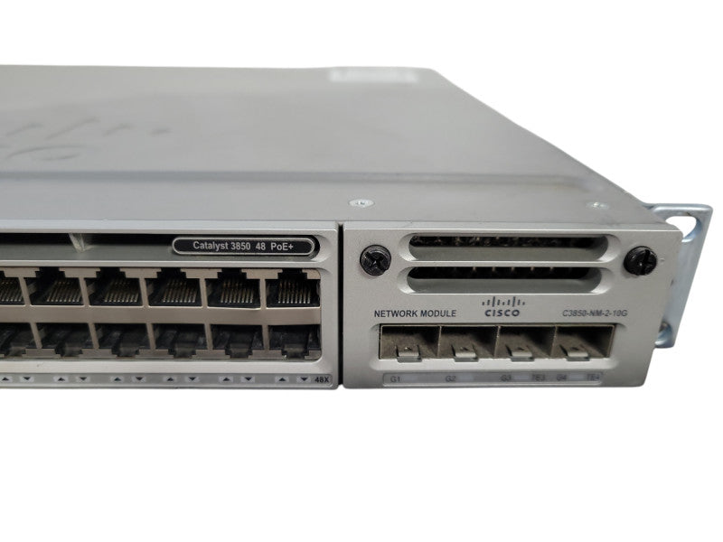 Cisco WS-C3850-48F-S 48-Port Gigabit PoE+ Switch 1x 1100W PSU C3850-NM-2-10G !