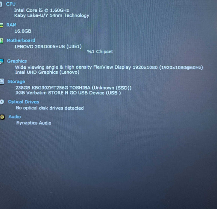 Lenovo ThinkPad E15 Intel Core i5-10210U@1.6GHz 16GB RAM 256GB SSD Q