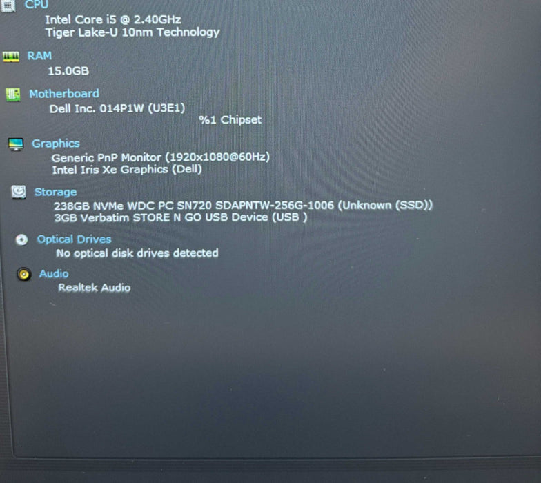 Dell Latitude 5420 Intel Core i5-1135G7@2.4GHz 16GB RAM 256GB SSD  Lap200