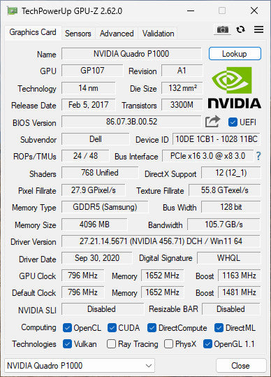 NVIDIA QUADRO P1000 4GB PCIE %