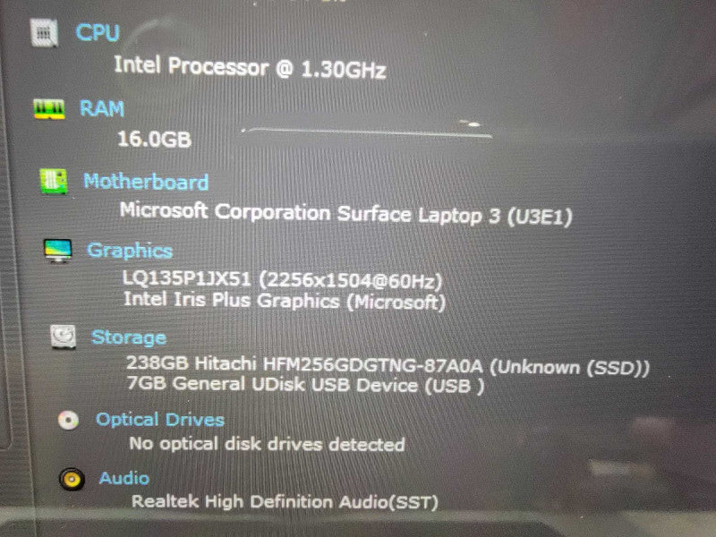 MS Surface Laptop 3 1868 15" | i7-1065G7 @1.3GHz 16GB RAM 256GB SSD - READ  Lap200