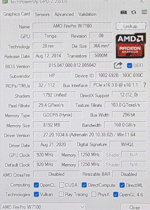 AMD FirePro W7100 8GB GDDR5 Graphic Card, 4x Display ports _