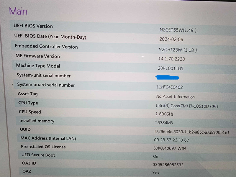 Lenovo X1 14" | i7-10510U @1.8GHz 16GB RAM No power adapter | For parts -READ  Lap200