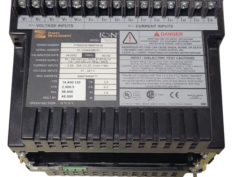 Power Measurement ION 7600 P7600A0C0B6F0A3A LCD Panel 60Hz - For Parts _