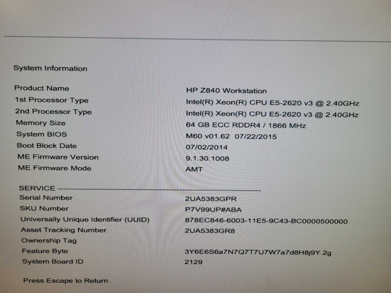 HP Z840 - 2x Xeon E5-2620 v3 | 64GB RAM | 1125W PSU %\t %