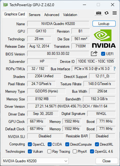 NVIDIA QUADRO K5200 8GB PCIE Q%