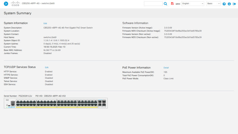 Cisco CBS250-48PP-4G V02, 48-Port Gigabit PoE+ 195W Smart Switch