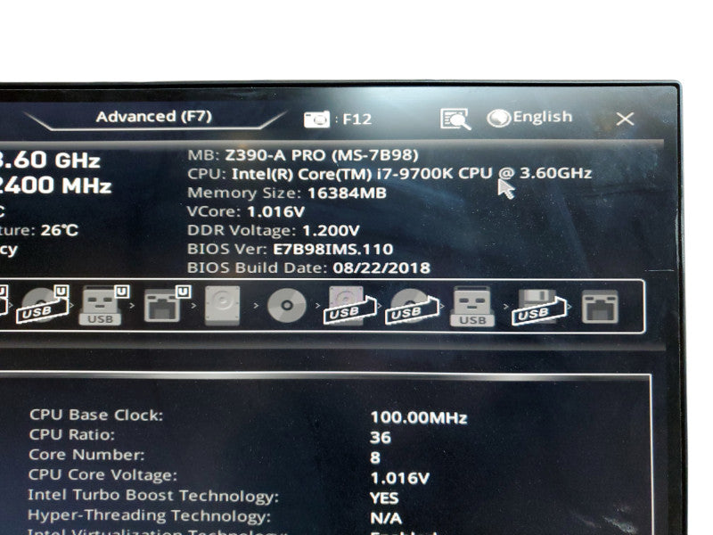 Custom Desktop Tower MSI Z390-A PRO I7-9700K | 16GB | No HDD [READ]