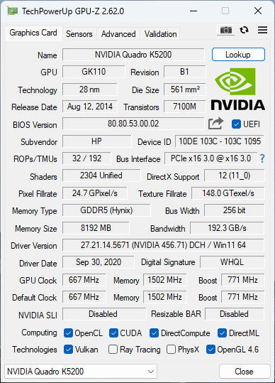 NVIDIA Quadro K5200 | 8GB GDDR5 GPU | 2xDVI 2xDP