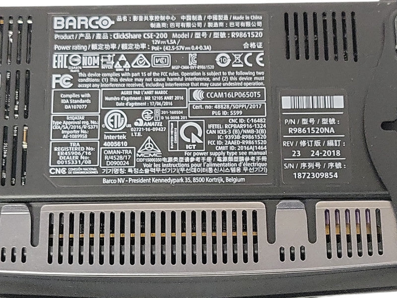 Barco ClickShare CSE-200 Wireless Presentation System R9861520 w/ 2x Antennas Q_