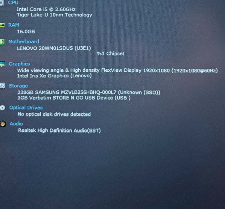 Lenovo ThinkPad T14s Intel Core i5-1145G7@2.6GHz 16GB DDR4 RAM 256GB NVMe SSD  Lap200