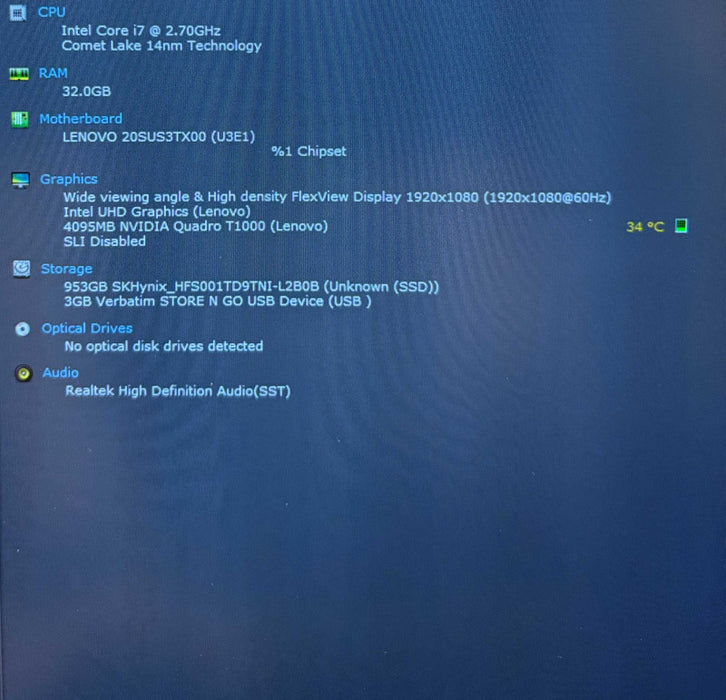 Lenovo ThinkPad P15 Gen 1 i7-10850H QUADRO T1000 4GB GPU 32GB RAM 512SSD READ  Lap200
