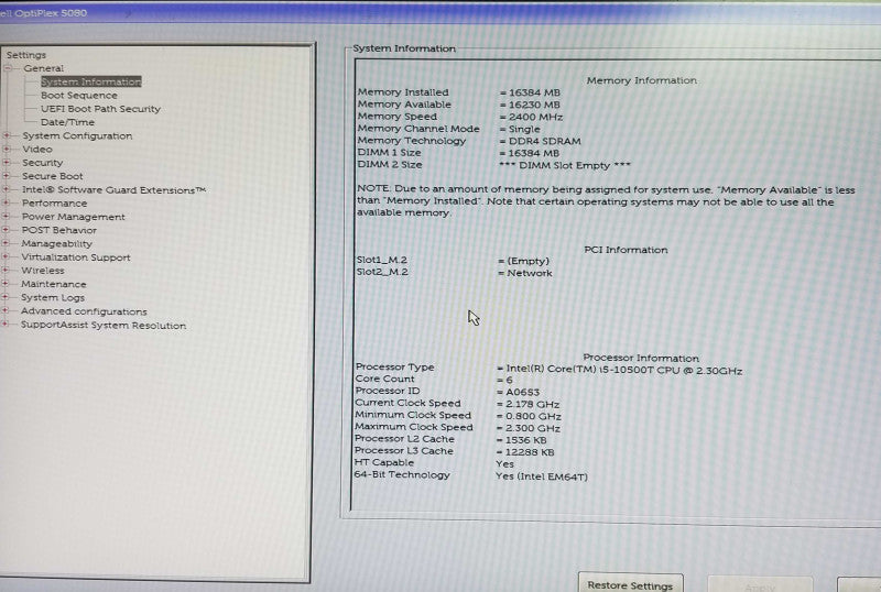 Dell OptiPlex 5080 USFF | Intel i5-10500T CPU @2.30 GHz | 16GB RAM - NO HDD