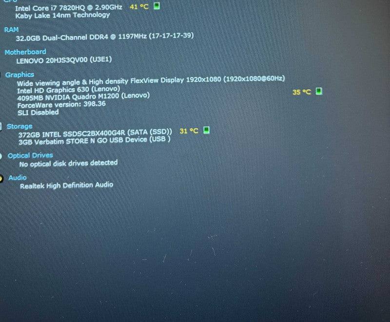 Lenovo ThinkPad P53 i7-7820HQ QUADRO M1200 4GB GPU 32GB RAM 400GB SSD READ!  Lap200