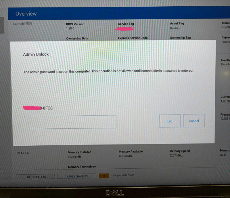 Dell Latitude 7520 i7-1185G7@3GHz 16GB RAM BIOS Locked For Parts/Repair READ!  Lap200