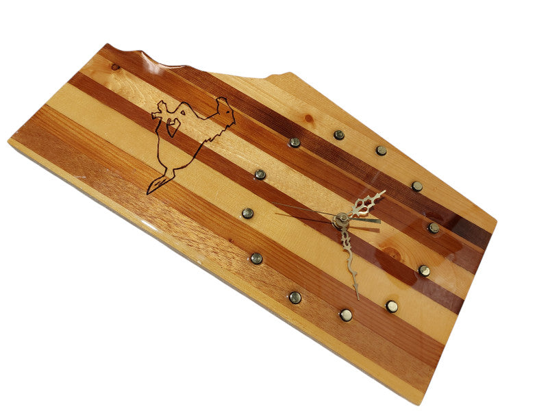 Handmade in Airdrie Alberta , Calgary Stampeders Wooden Wall Clock  =
