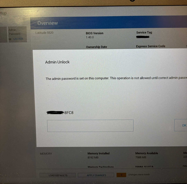 Dell Latitude 5520 i5-1145G7 8GB RAM BIOS Locked For Parts/Repair READ!  Lap200
