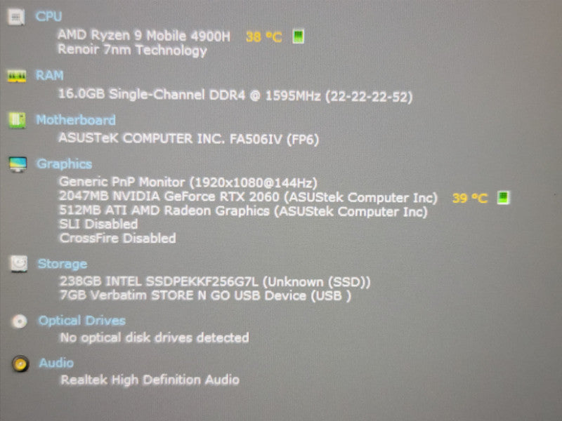 ASUS Tuf Gaming A15| Ryzen 9 4900H| 16GB DDR4| RTX 2060| 256GB SSD  β Lap200