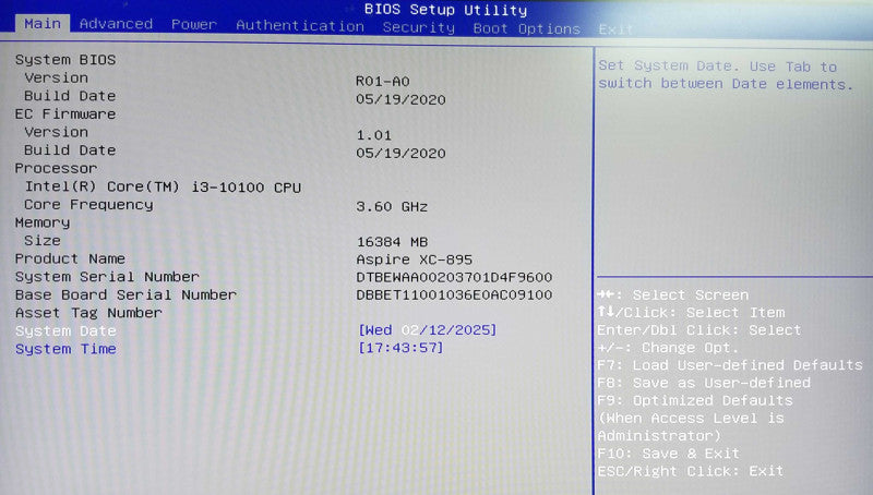 ACER Aspire XC-895 SFF| Intel i3-10100 CPU @3.60 GHz | 16GB RAM - NO HDD