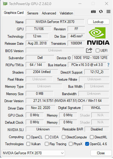 Nvidia Geforce RTX 2070 8GB GDDR6 Graphics Card