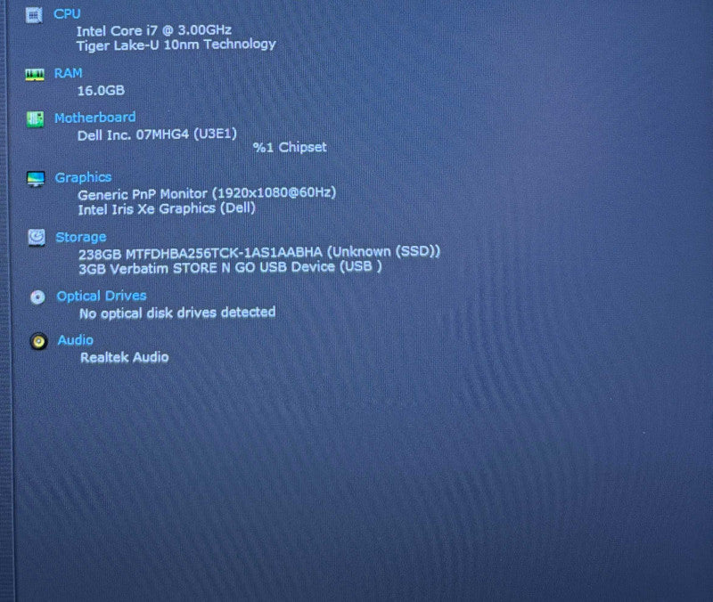 Dell Latitude 7520 Intel Core i7-1185G7@3GHz 16GB DDR4 RAM 256GB NVMe SSD  Lap200