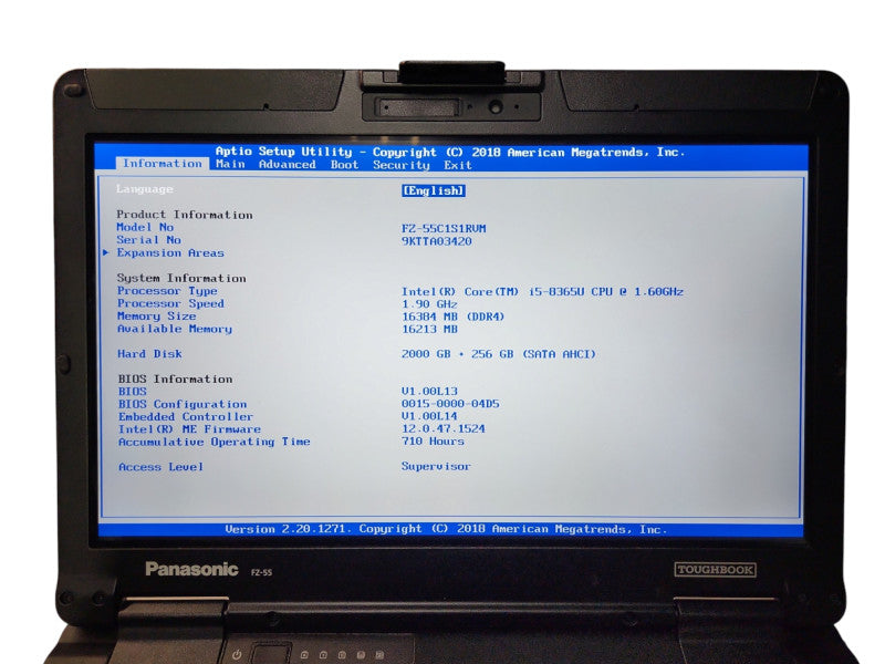 Panasonic Toughbook FZ-55, i5-8365U, 16GB RAM, 2TB+256GB, 710 Hours  Lap200