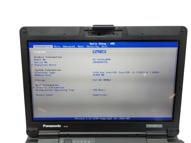 PANASONIC ToughBook FZ-55 - Core i5-1145G7 16GB RAM 512GB NVMe 120HRS % Lap200
