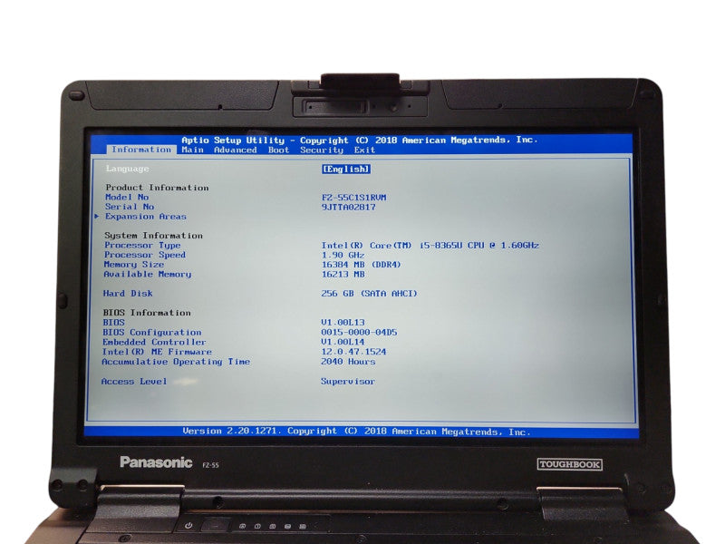 Panasonic Toughbook FZ-55, i5-8365U, 16GB RAM, 256GB, 2040 Hours  Lap200