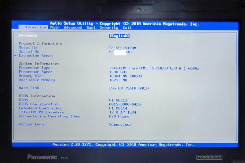 Panasonic Toughbook FZ-55 Touch Core i5-8365U 16GB DDR4, 1TB + 256GB SSD READ Q_ Lap200