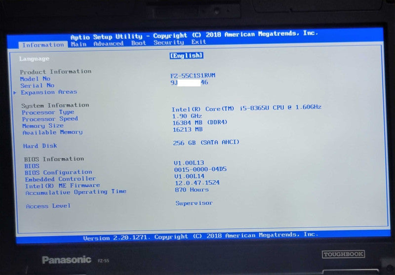 Panasonic Toughbook FZ-55 Touch Core i5-8365U, 16GB DDR4, 256GB SSD, READ _ Lap200