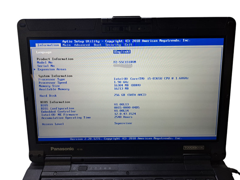 Panasonic Toughbook FZ-55 Touch i5-8365U, 16GB DDR4, 256GB NVMe | 2540HRS  Lap200