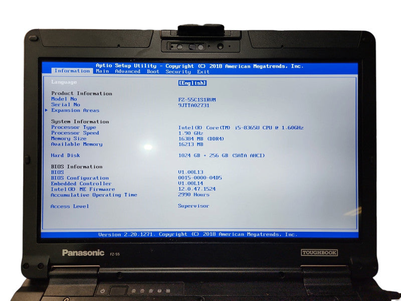 Panasonic Toughbook FZ-55, i5-8365U, 16GB RAM, 1TB + 256GB, 2990 Hours Q Lap200