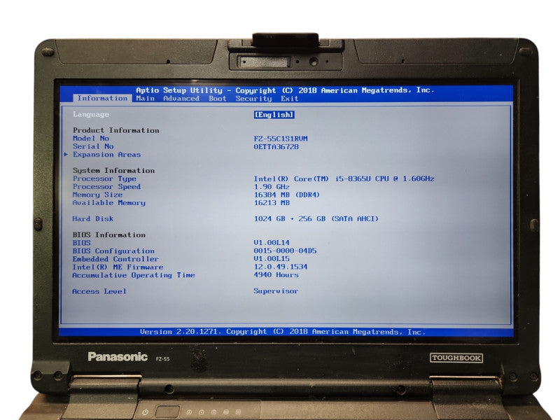 Panasonic Toughbook FZ-55, i5-8365U, 16GB RAM, 1TB + 256GB, 4940 Hours Q Lap200