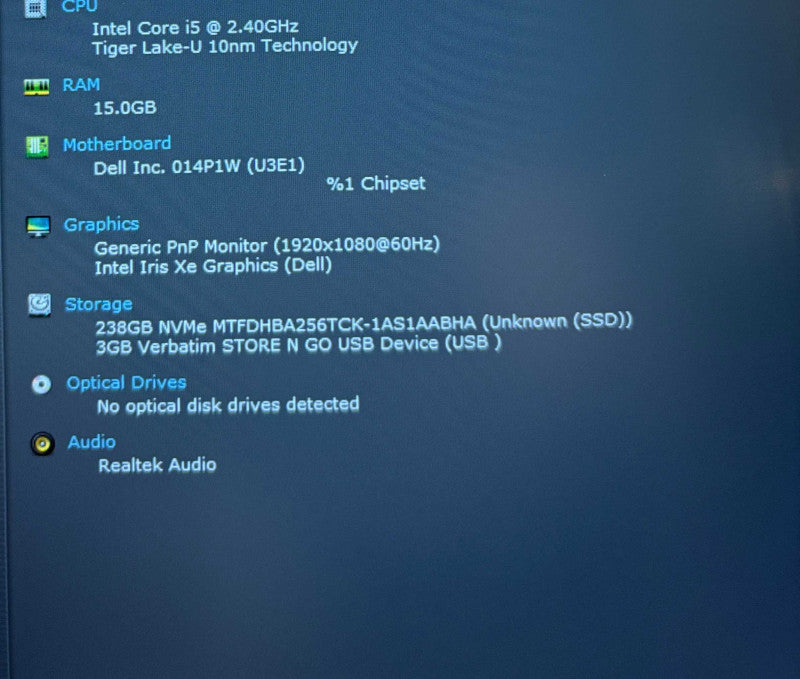 Dell Latitude 5420 i5-1135G7 16GB RAM 256GB SSD No Power Adapter Q Lap200