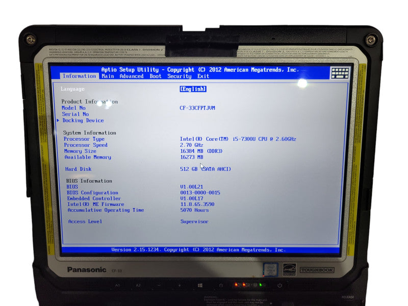 PANASONIC ToughBook CF-33 - Core i5-7300U 16GB RAM 512GB 5070HRS ! Lap200
