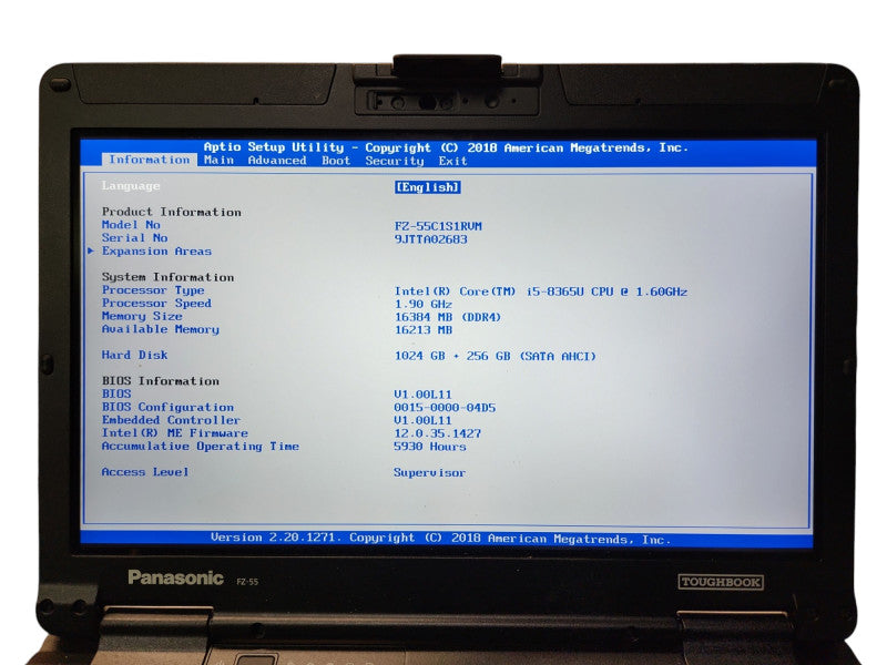 Panasonic Toughbook FZ-55, i5-8365U, 16GB RAM, 1TB + 256GB, 5930 Hours  Lap200