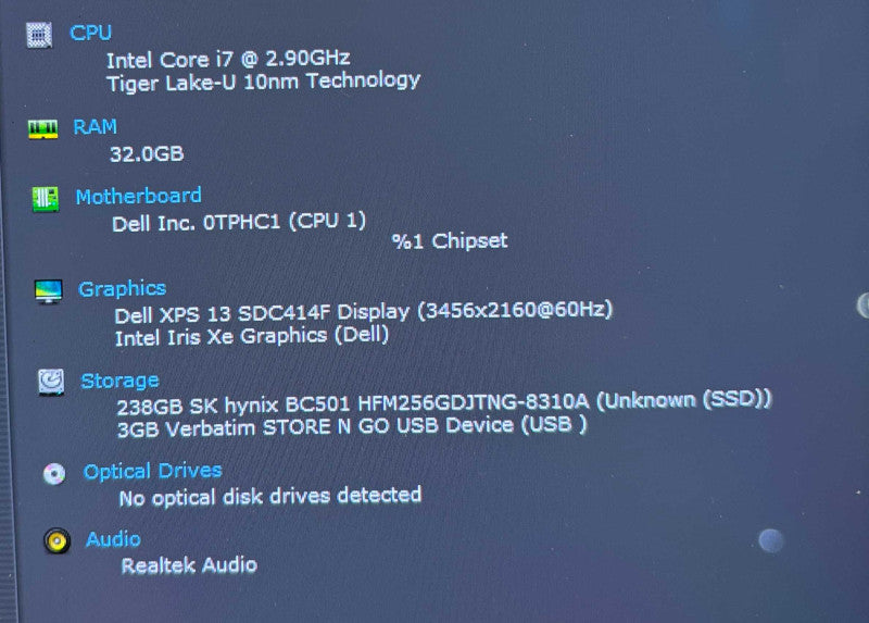 Dell XPS 13 9310 4K TOUCH i7-1195G7 32GB RAM 256GB SSD No Power Adapter  Lap200