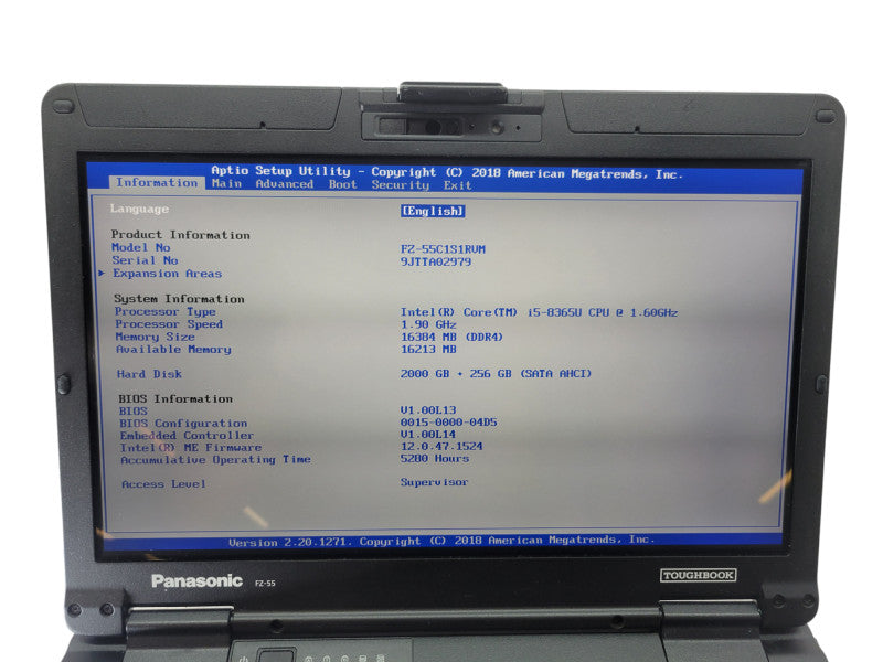PANASONIC ToughBook FZ-55 - Core i5-8365U 16GB RAM 2TB + 256GB 5280HRS % Lap200