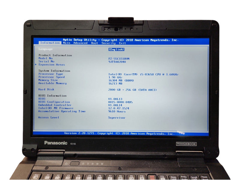 Panasonic Toughbook FZ-55, i5-8365U, 16GB RAM, 2TB+256GB, 9610 Hours  Lap200
