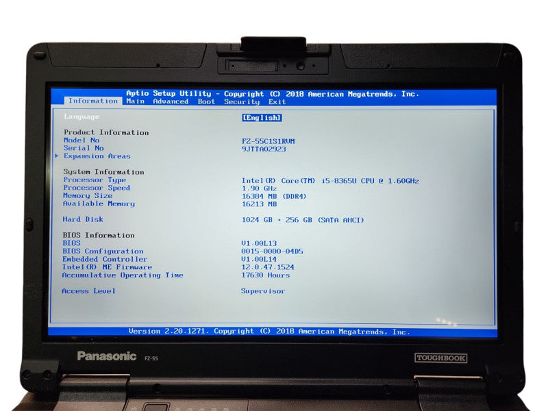 Panasonic Toughbook FZ-55, i5-8365U, 16GB RAM, 1TB + 256GB, 17630 Hours  Lap200