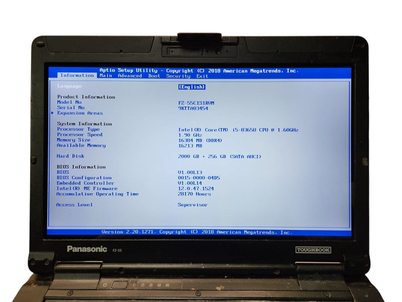 Panasonic Toughbook FZ-55, i5-8365U, 16GB RAM, 2TB + 256GB, 28170 Hours  Lap200