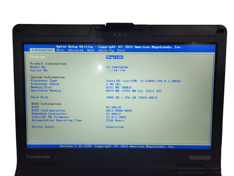 PANASONIC ToughBook CF-54 - Core i5-6300U 8GB RAM 1TB + 256GB 2550HRS ! Lap200