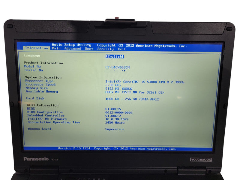 PANASONIC ToughBook CF-54 - Core i5-5300U 8GB RAM 1TB + 256GB 2450HRS ! Lap200